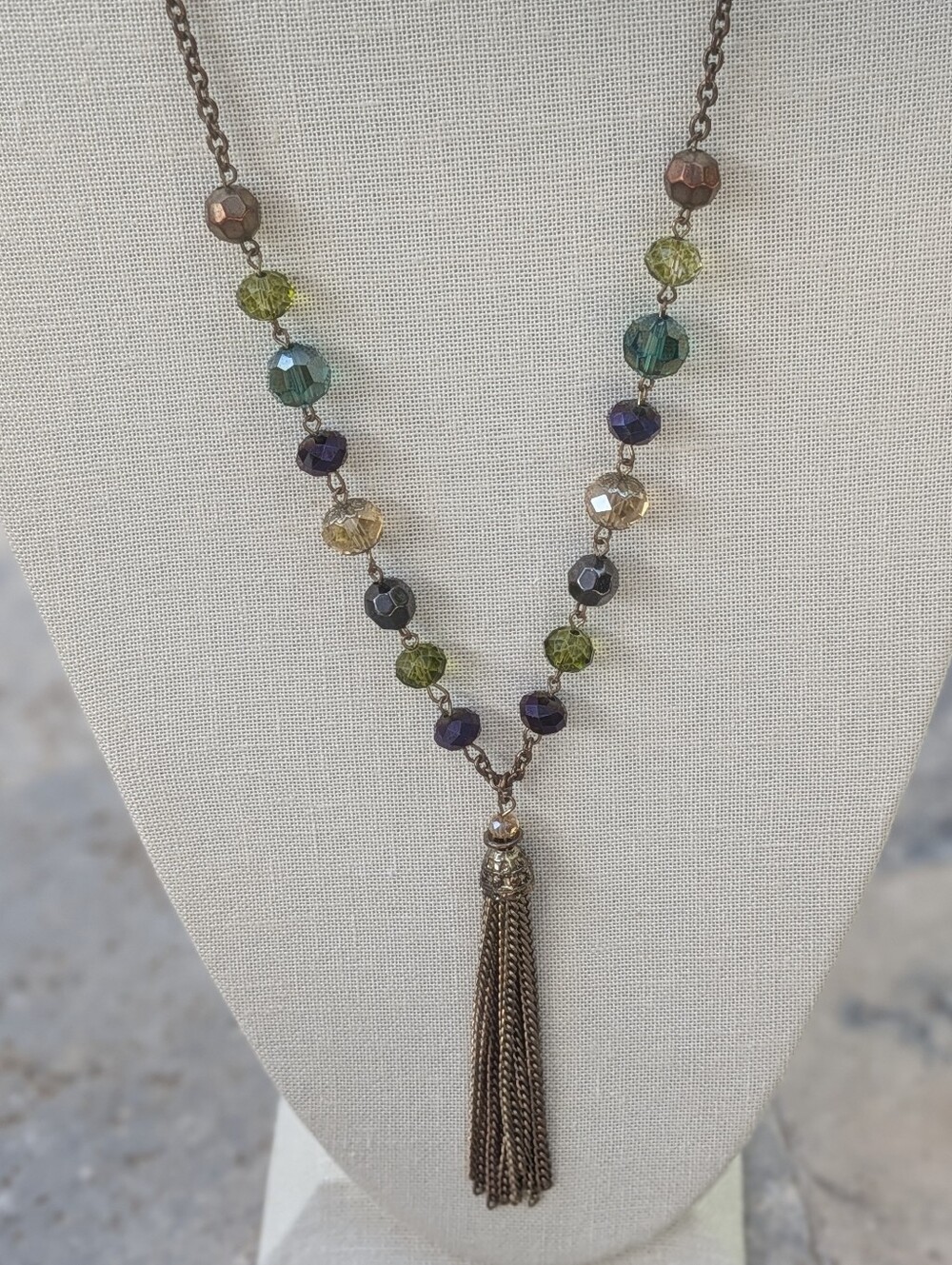 Vintage Gold-Tone Crystal Statement Necklace with Tassel